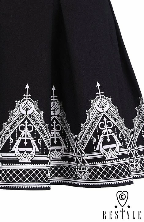 Restyle Skirts Black Henna Pattern Gothic Symbol Moon Pleated Mini Skirt - Image 4