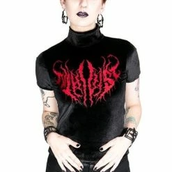 Restyle Standard Tops Black Metal Nihiist Embroidered Velvet Top
