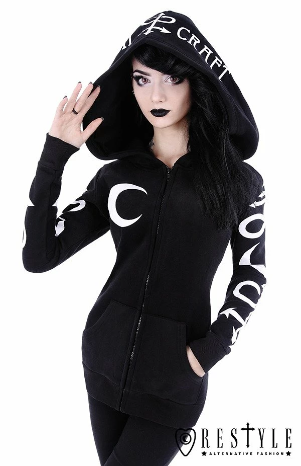 Restyle Jackets Black Oversized Hood Gothic Crescent Occult Zip-Up Jacket - Image 2