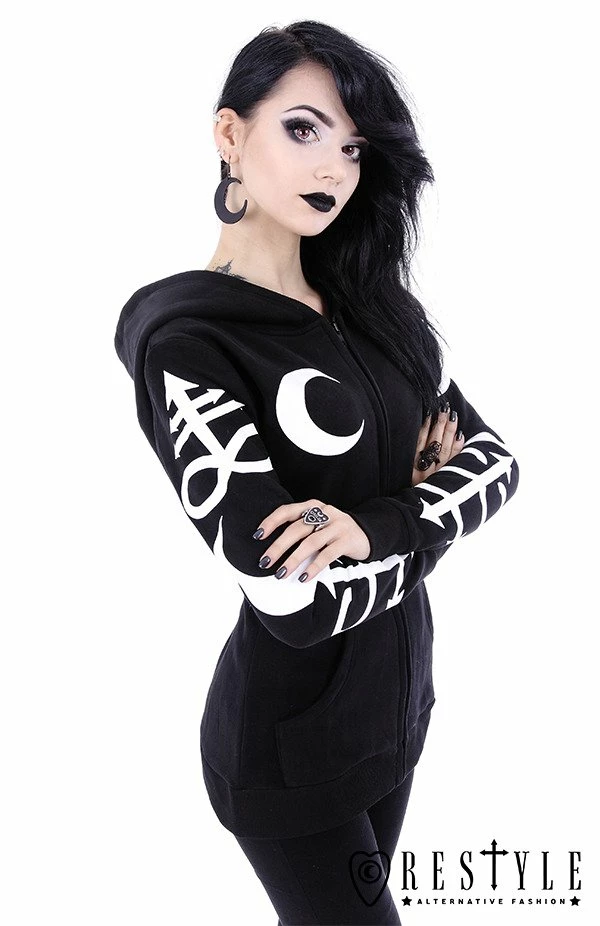 Restyle Jackets Black Oversized Hood Gothic Crescent Occult Zip-Up Jacket - Image 3