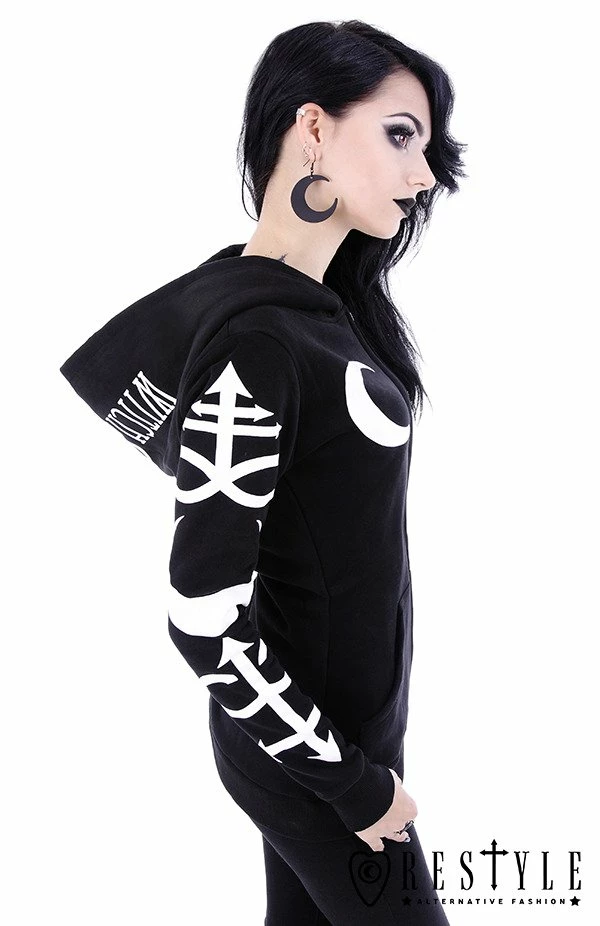 Restyle Jackets Black Oversized Hood Gothic Crescent Occult Zip-Up Jacket - Image 4