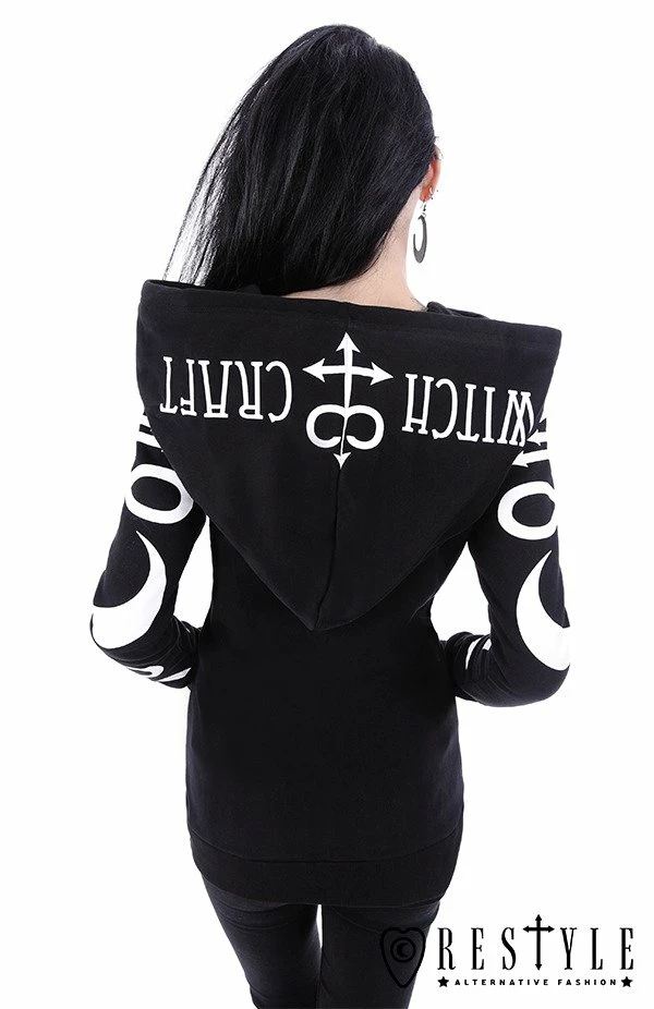 Restyle Jackets Black Oversized Hood Gothic Crescent Occult Zip-Up Jacket - Image 5