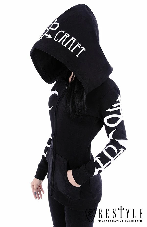 Restyle Jackets Black Oversized Hood Gothic Crescent Occult Zip-Up Jacket - Image 6