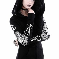 Restyle Jackets Black Oversized Hood Gothic Ram Skull Pentagram Zip-Up Jacket