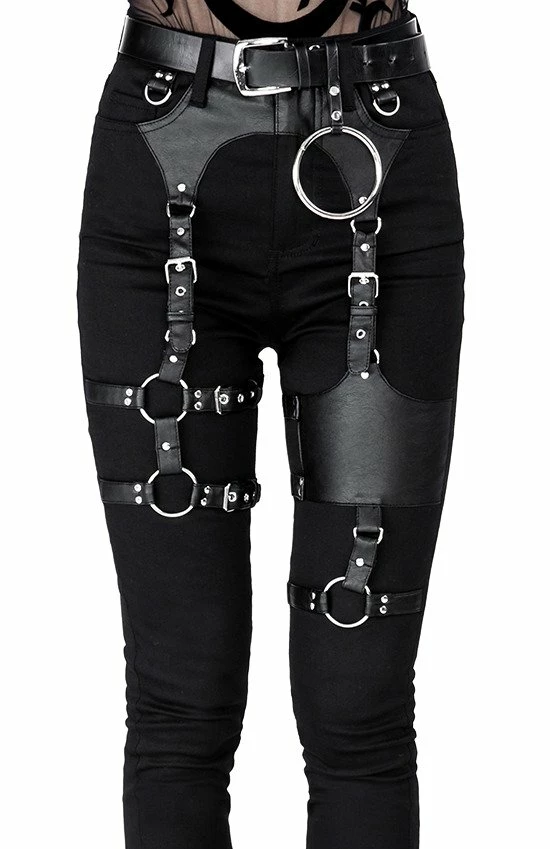 Restyle Black Punk Gothic High-Waist Slim-Fit Harness Jeans - Image 2