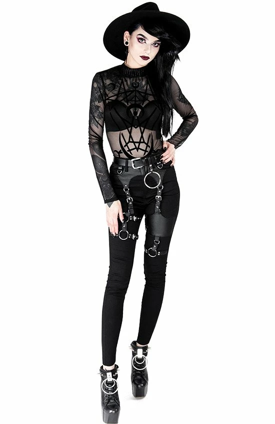 Restyle Black Punk Gothic High-Waist Slim-Fit Harness Jeans - Image 3