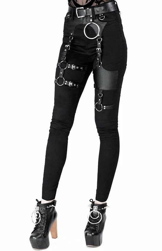 Restyle Black Punk Gothic High-Waist Slim-Fit Harness Jeans - Image 4