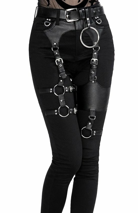 Restyle Black Punk Gothic High-Waist Slim-Fit Harness Jeans - Image 5