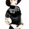 Restyle Standard Tops Black Velvet Top With Snake Embroidery