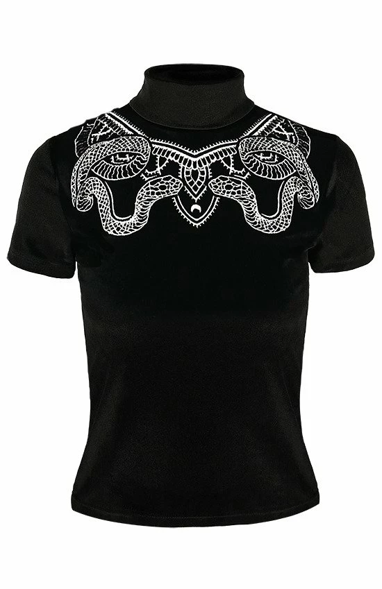 Restyle Standard Tops Black Velvet Top With Snake Embroidery - Image 5