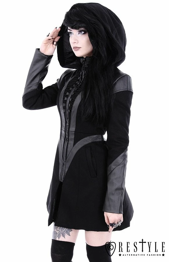 Restyle Coats Black Winter Jacket With Pockets Detachable Hood - Image 2