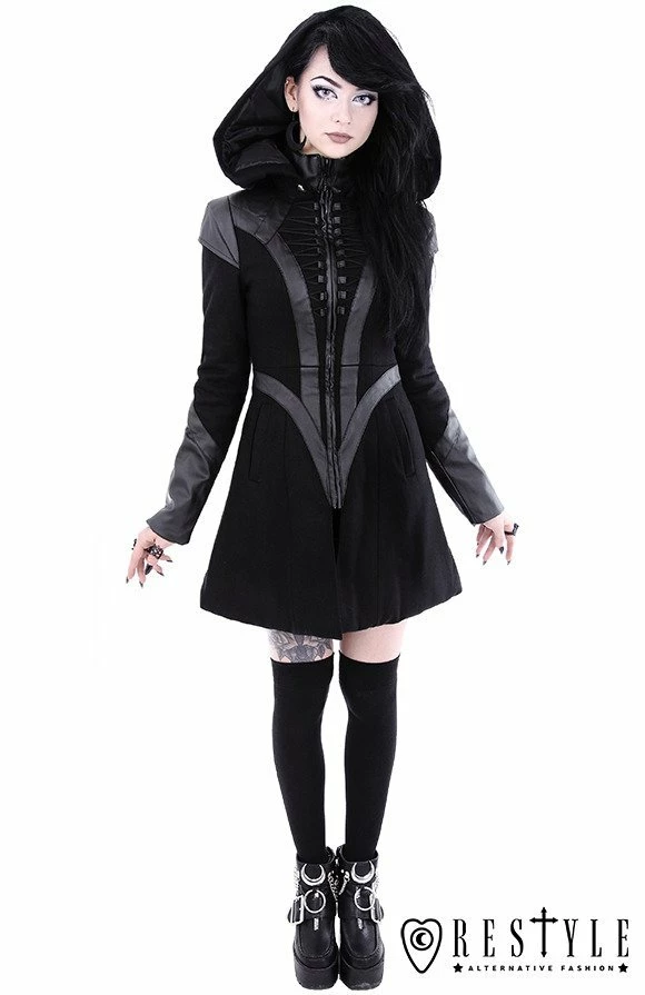 Restyle Coats Black Winter Jacket With Pockets Detachable Hood - Image 3