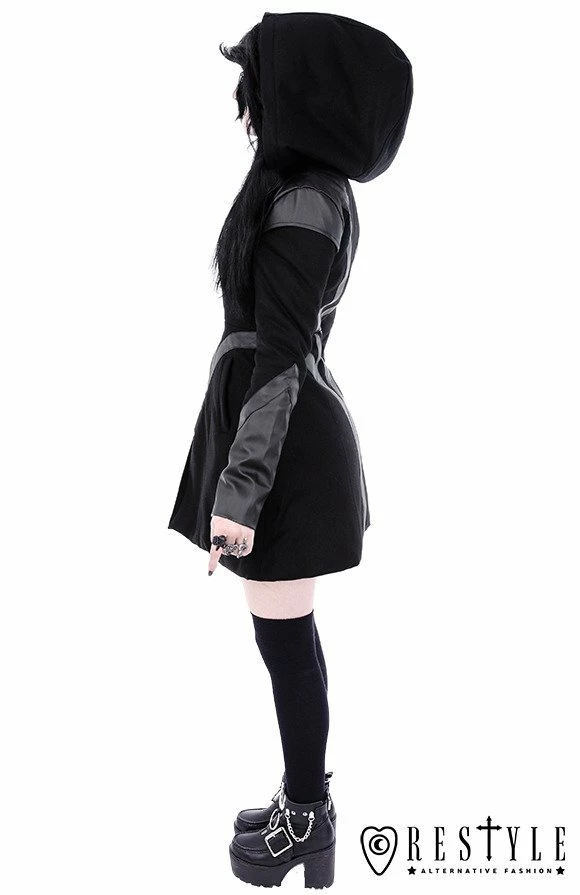 Restyle Coats Black Winter Jacket With Pockets Detachable Hood - Image 4