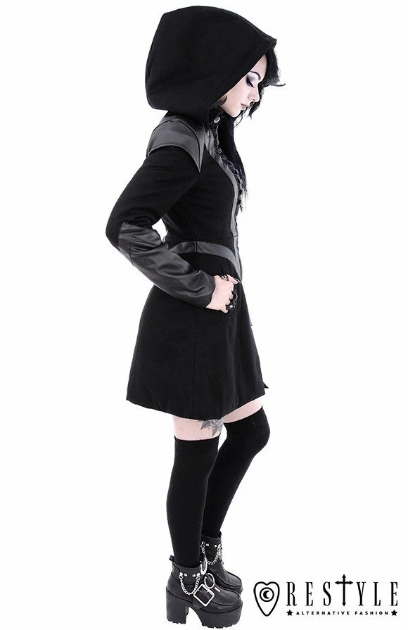 Restyle Coats Black Winter Jacket With Pockets Detachable Hood - Image 5