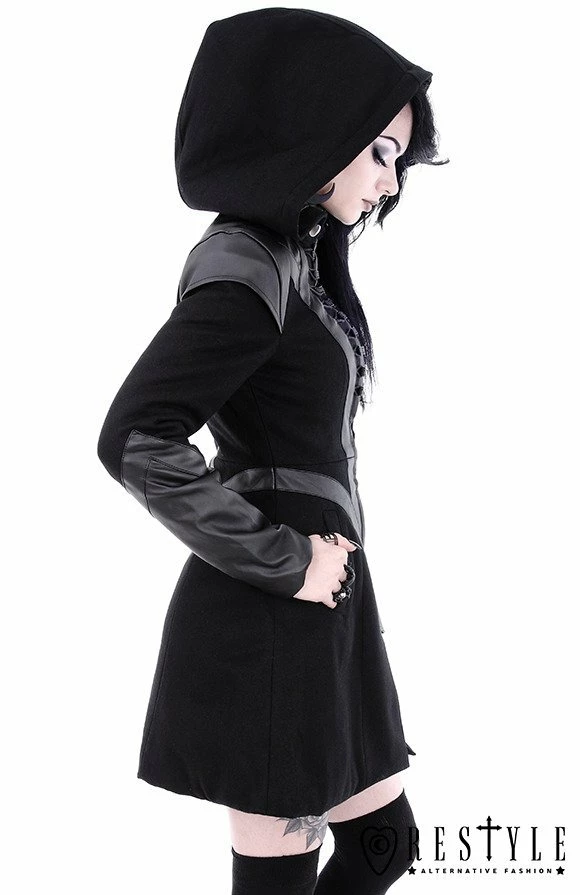 Restyle Coats Black Winter Jacket With Pockets Detachable Hood - Image 6