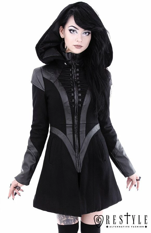 Restyle Coats Black Winter Jacket With Pockets Detachable Hood