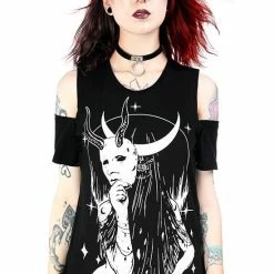 Restyle T-Shirts Black Witches Live By The Moon Cold Shoulder T-shirt