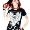Restyle T-Shirts Black Three Headed Cat Back Eye Print T-shirt