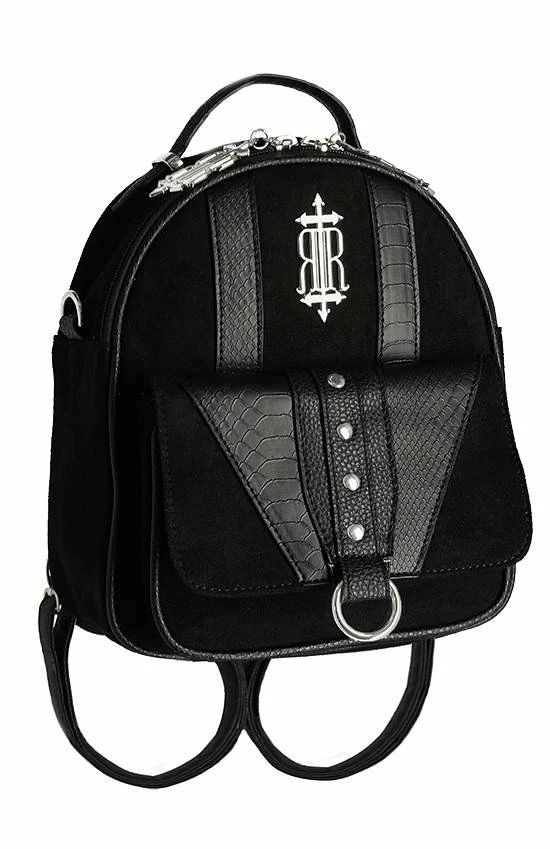 Restyle Bags & Backpacks Black Zipper Pockets Gothic Suede Backpack - Image 2