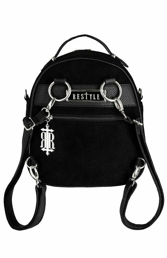 Restyle Bags & Backpacks Black Zipper Pockets Gothic Suede Backpack - Image 3