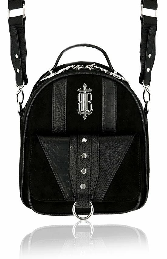Restyle Bags & Backpacks Black Zipper Pockets Gothic Suede Backpack - Image 5