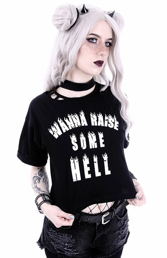 Restyle T-Shirts Burning Wanna Raise Some Hell Black Cropped T-shirt - Image 3