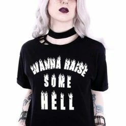 Restyle T-Shirts Burning Wanna Raise Some Hell Black Cropped T-shirt