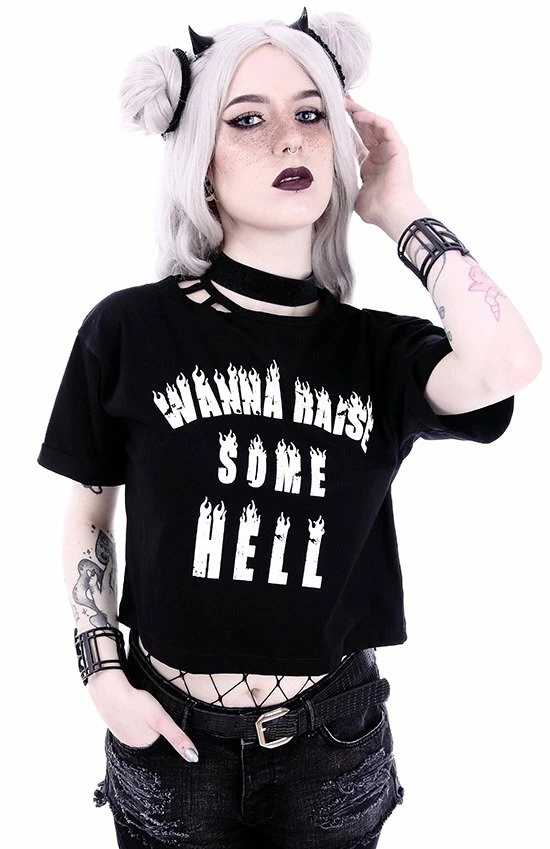 Restyle T-Shirts Burning Wanna Raise Some Hell Black Cropped T-shirt - Image 4