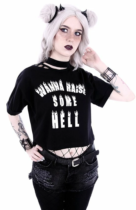 Restyle T-Shirts Burning Wanna Raise Some Hell Black Cropped T-shirt - Image 5