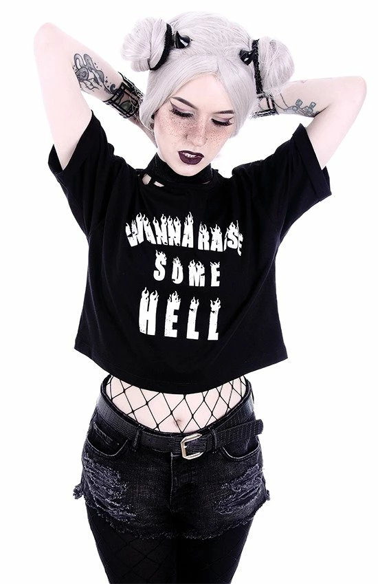 Restyle T-Shirts Burning Wanna Raise Some Hell Black Cropped T-shirt - Image 6