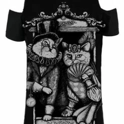 Restyle T-Shirts Cat Couple Cold Shoulder T-shirt