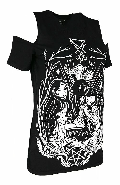 Restyle T-Shirts Cold Shoulder Lucifer Occult Goth T-shirt - Image 3