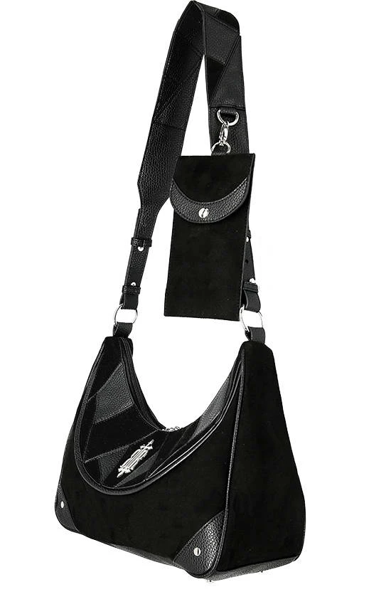 Restyle Purses & Handbags Croissant Logo Patchwork Black Crescent Purse - Image 4