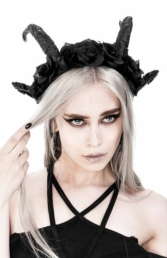 Restyle Hair Accessories Dark Elf Rose Crown Gothic Headpiece With Horns - Image 2