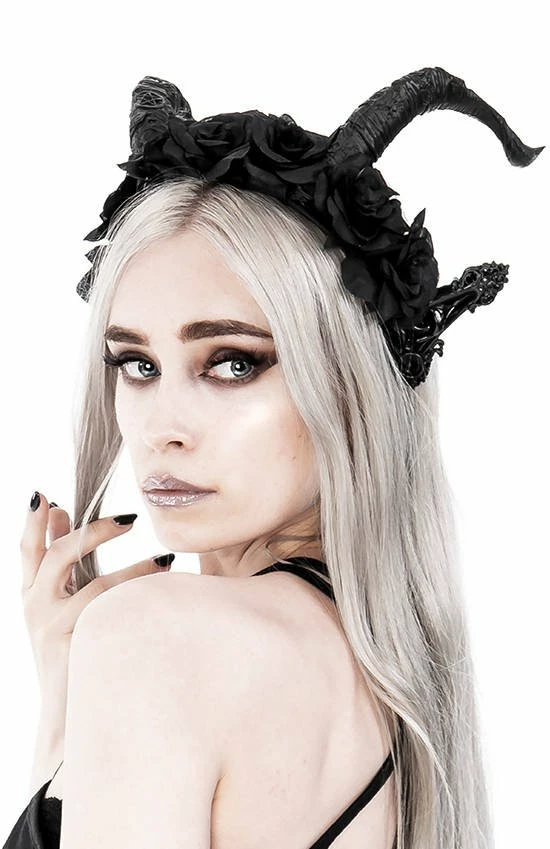 Restyle Hair Accessories Dark Elf Rose Crown Gothic Headpiece With Horns - Image 3