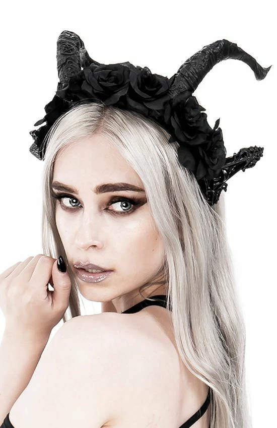 Restyle Hair Accessories Dark Elf Rose Crown Gothic Headpiece With Horns - Image 5