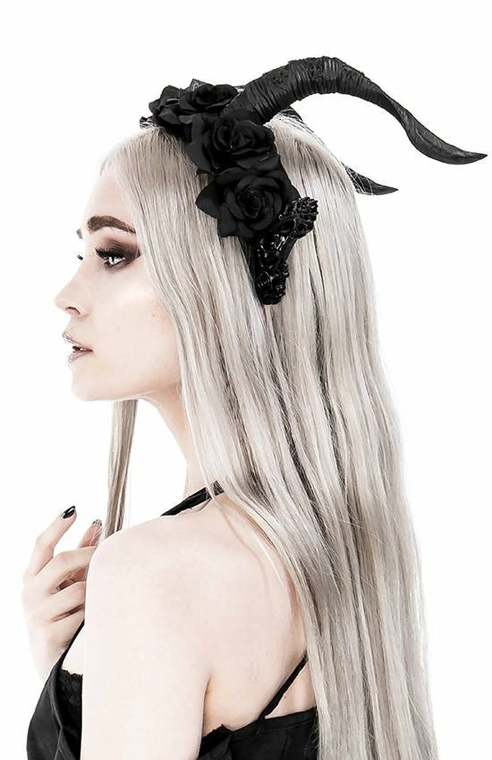 Restyle Hair Accessories Dark Elf Rose Crown Gothic Headpiece With Horns - Image 6
