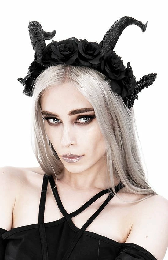 Restyle Hair Accessories Dark Elf Rose Crown Gothic Headpiece With Horns