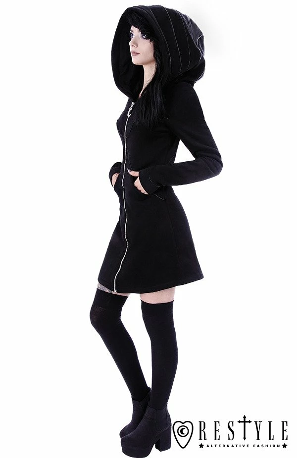 Restyle Jackets Faux Leather Trimming Black Gothic Oversized Layered Hood Long Jacket - Image 3