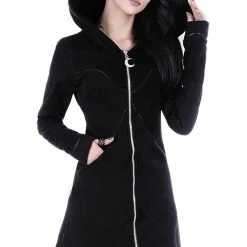 Restyle Jackets Faux Leather Trimming Black Gothic Oversized Layered Hood Long Jacket