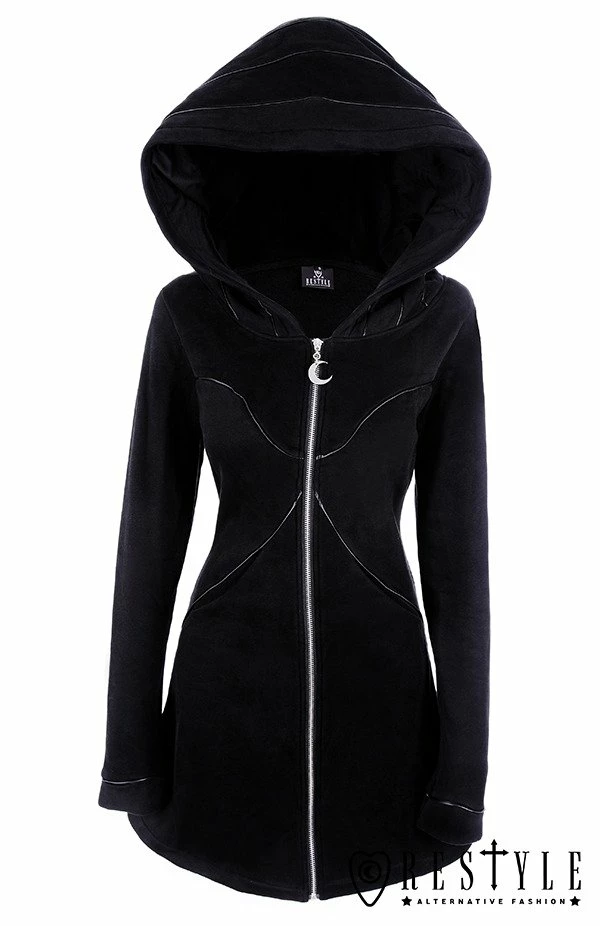Restyle Jackets Faux Leather Trimming Black Gothic Oversized Layered Hood Long Jacket - Image 5