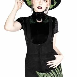 Restyle Dresses Fern Pattern Black Gothic Suede Suspender Mini Dress