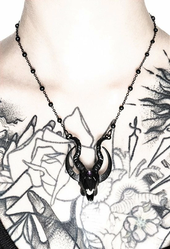Restyle Necklaces Gothic 3D Black Crescent Skull Goat Pendant - Image 2
