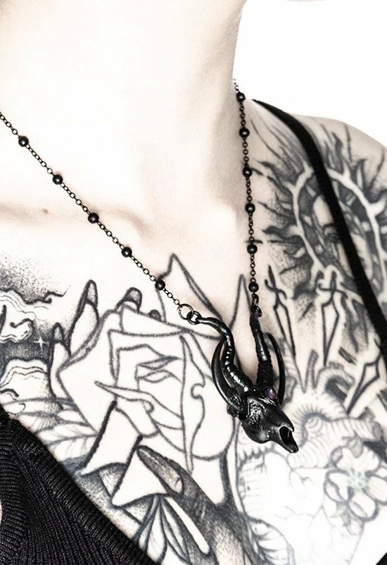 Restyle Necklaces Gothic 3D Black Crescent Skull Goat Pendant - Image 3