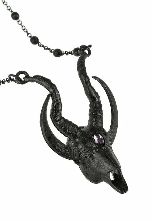 Restyle Necklaces Gothic 3D Black Crescent Skull Goat Pendant - Image 5