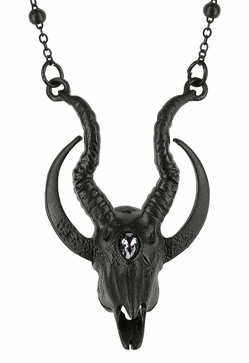 Restyle Necklaces Gothic 3D Black Crescent Skull Goat Pendant