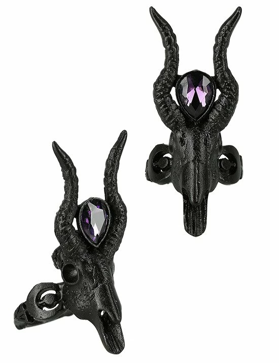 Restyle Rings Gothic 3D Black Crescent Skull Ring With Opal - Image 2