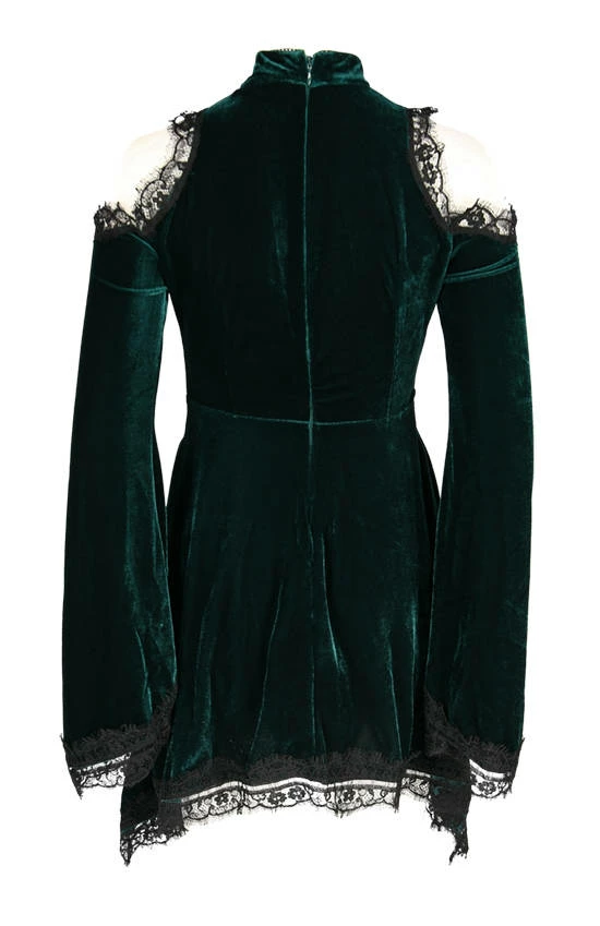 Restyle Dresses Gothic Bow Side Pockets Green Velvet Tunic Dress - Image 4