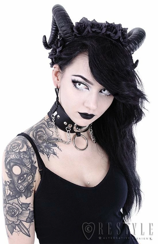 Restyle Hair Accessories Gothic Headpiece Satan Horns Sinister & Roses Headband - Image 3
