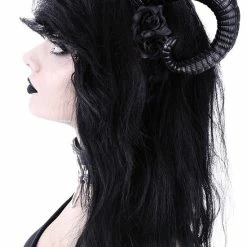 Restyle Hair Accessories Gothic Headpiece Satan Horns Sinister & Roses Headband